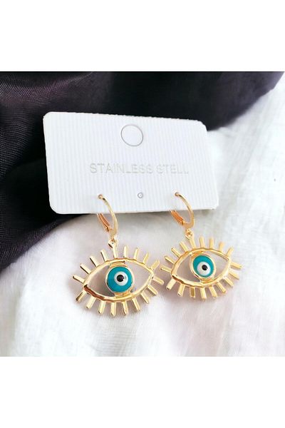 toptanhanem Turquoise Evil Eye Eye Object Steel Earring