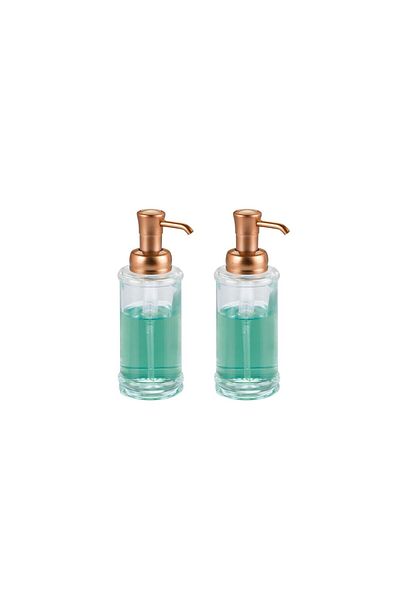 Bosphorus 2 Pieces Liquid Soap Dispenser Bathroom Set - Glass Gold Brass, 7X7X20Cm, 325ml