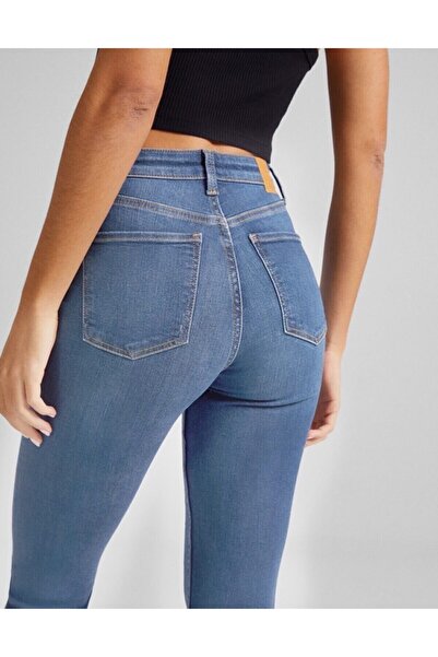 Trn JNS Orta Mavi Ispanyol Paça Flare Extra Rahat  Yüksek Bel Jeans Toparlayıcı