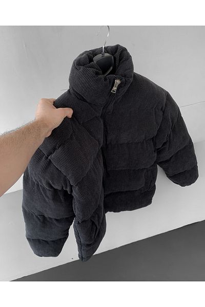 NO1 KONSEPT Palton negru supradimensionat din velur umplut