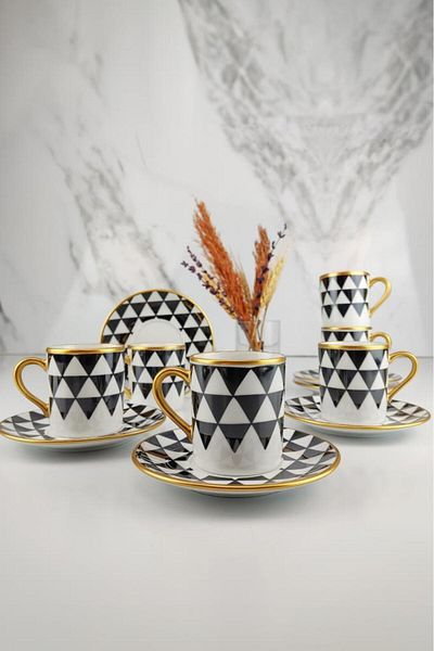 Digithome Trigon 6-Piece Porcelain Coffee Cup Set Gilded - Frm100 C320.113