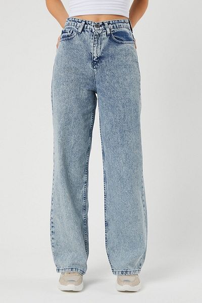 Trn JNS Pantaloni palazzo din denim cu talie înaltă, cu spalare ușoară în zăpadă