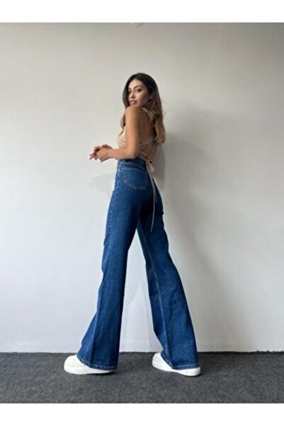 Trn JNS Темно-сині високі штани-палаццо з широкими штанинами та завуженими краями