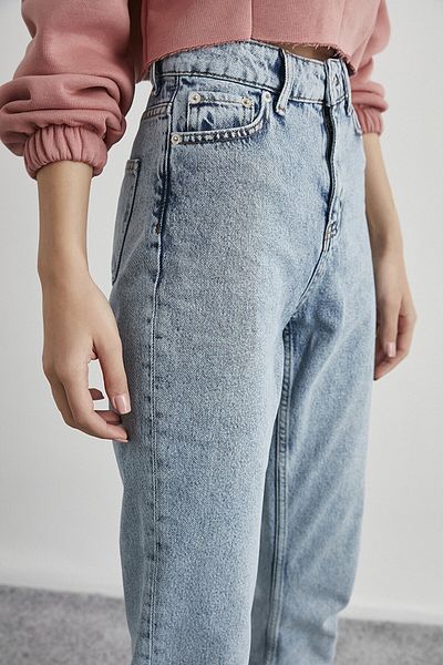 ByCukurovaFrango Zero Max Talie înaltă Snow Wash Lycra Mom Jeans Pantaloni albaștri din denim elastic