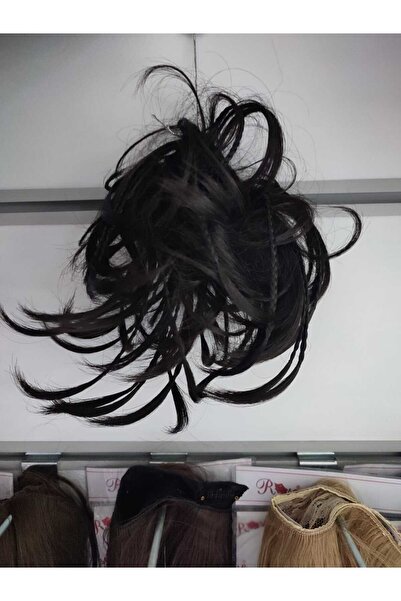 BLOSSİ Ykanabilir Lastikli Örgü Detaylı Postişler Açık Siyah Renkli Örgülü Sa...