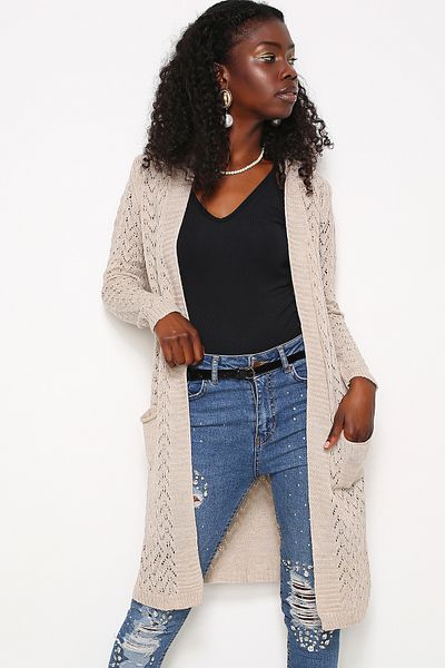 AVORWE Zigzag Braided Open Front Knitwear Cardigan