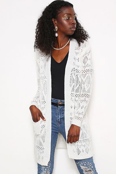 AVORWE Openwork Geometric Patterned Pocket Detailed Knitwear Cardigan