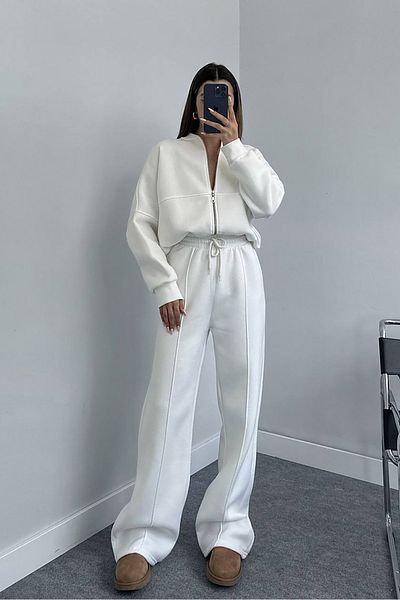 Neşeli Butik γυναικείο χτενισμένο βαμβακερό ύφασμα με 3 κλωστές GTS022 - Εκρού
