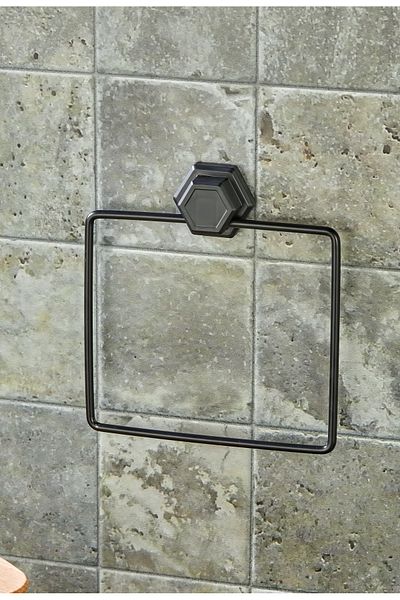 FBZhome Adhesive Square Black Towel Holder Rack Bathroom Organizer