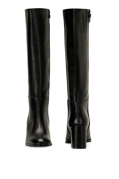 DS AYAKKABI Kadın Siyah Deri Topuklu Çizme