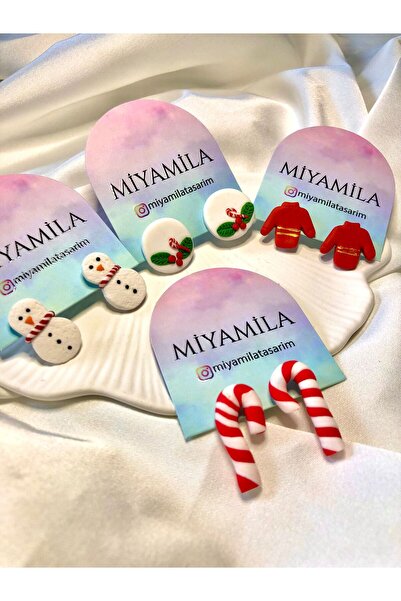 TREND 4 Parça Yılbaşı Temalı Şeker Kamışı Küpeler