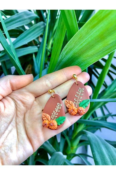 TREND Three-Dimensional Orange Pumpkin Brown Christmas Winter Drop Earrings