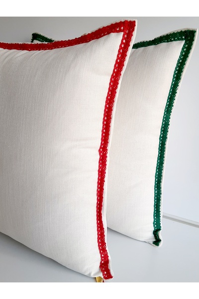 Fabric by Gülçin Pamuklu Yumuşak Koton Düz Krem Renk Kırmızı Dantel Biyeli Ya...