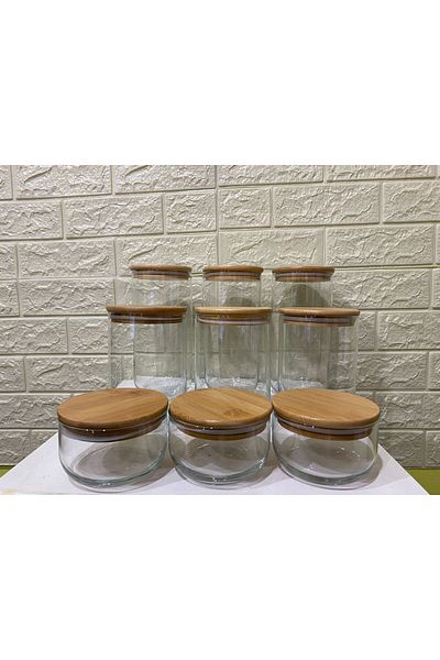 devigo 9-Piece Jar Set Bamboo Lid Jar Set 3x2100ml 3x1500ml 3x600ml