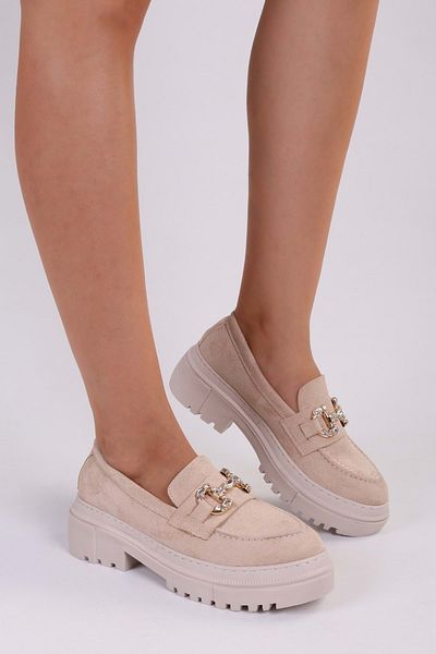 Shoeberry Dámský mokasín Lucie Beige Suede Daily Stone Buckle Loafer