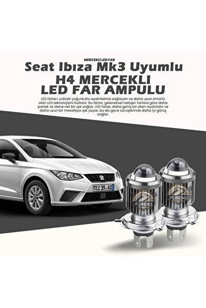 Furens Seat Ibıza mk3 Uyumlu Mercek Led Xenon Uzun - Kısa Çift Renk Şimşek Et...