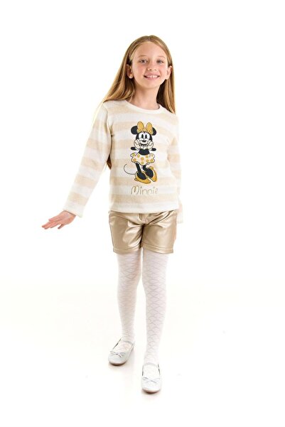 Disney kız çocuk deri şort+ triko kazak+ çorap takım minnie disney