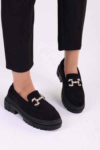 Shoeberry Dámsky mokasín Lucie Black Suede Daily Stone Buckle Loafer