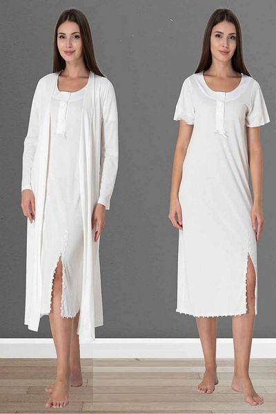 by İGP Ecru Maternity Maternity Slit Nightgown Dressing Gown Set