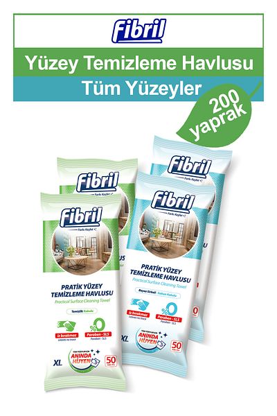 Fibril Surface Cleaning Towel White Vinegar Soap and Cleaning Scented 4 X 50 (Total 200 Sheets)