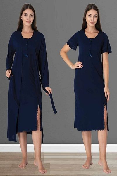 by İGP Navy Blue Maternity Maternity Nightgown Dressing Gown Set with Slits Effortt