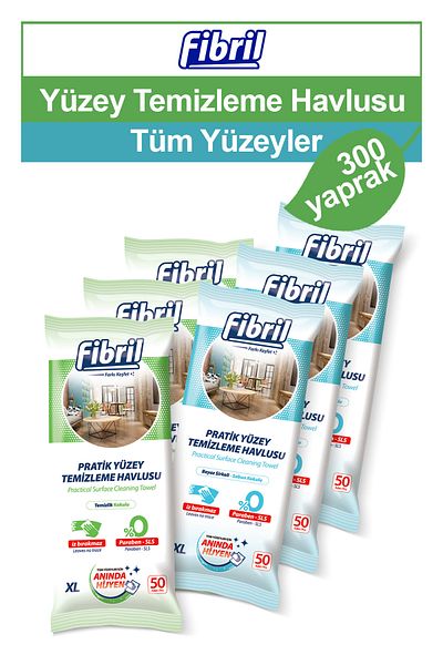 Fibril Surface Cleaning Towel White Vinegar Soap and Cleaning Scented 6 X 50 (Total 300 Sheets)