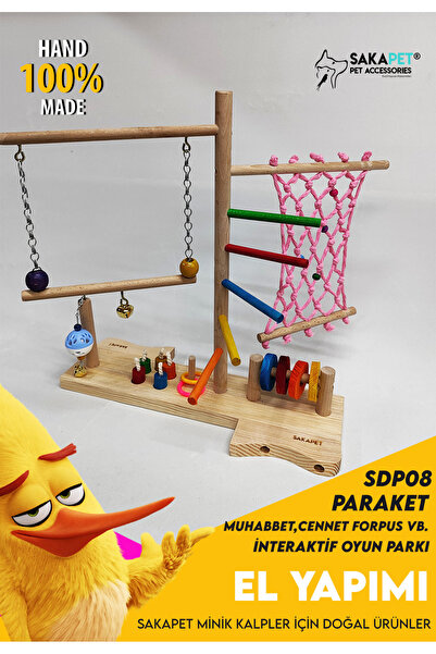 SAKAPET İnteraktif Ahşap Sultan Papağanı Kuş Zeka Ve Eğlence Parkuru SDP8