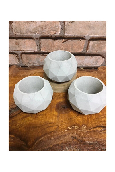 HKM Hobim Üçlü Yuvarlak Prizma Ham Döküm Kaktüs Ve Skulent Saksı 3,lü Set Gif...