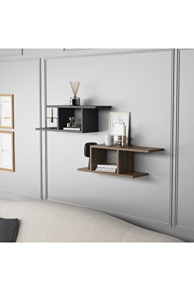 lagomood Deren Plus Duvar Rafı Antrasit Ceviz