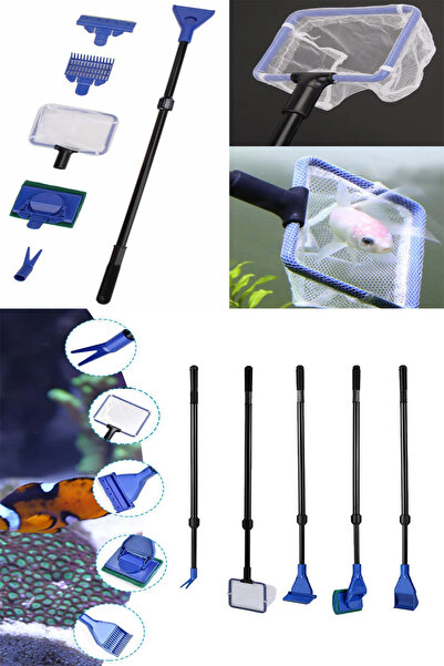 AYACO 5 Parça Uzun Saplı Akvaryum Camı Temizleme Sünger Silecekli Balık Kepçe...