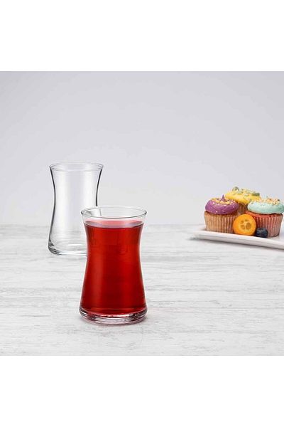 Paşabahçe Glass Tea Cup Set with Heybeli, Plain, 6 Pieces, Transparent, 170 cc