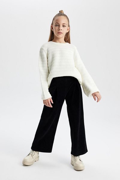 DeFacto Girls' Christmas Themed Wide Leg Corduroy Sweatpants