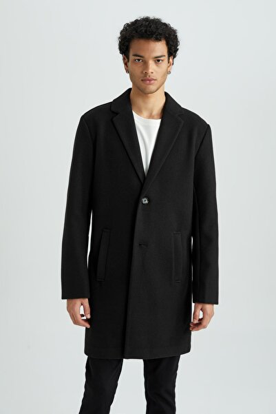 DeFacto Black Relax Fit Long Stamped Men's Coat with Pockets - Y8903Az23Au