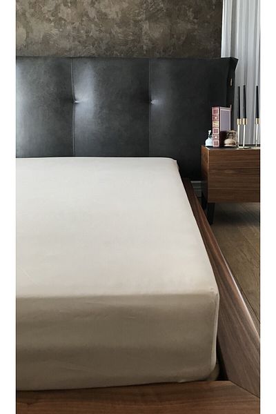 Silkarea 100% Cotton Satin Standard Double Sheet - 160x200 Cm (Sheet with Corner Elastics) - Beige