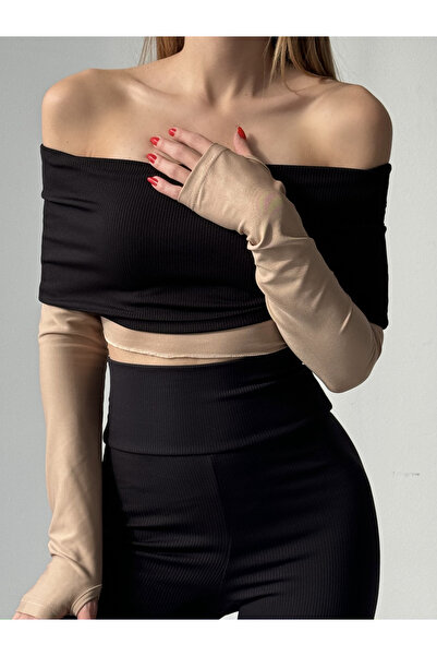 Friday Mood Women's Finger-Cut Double Color Madonna Collar Blouse