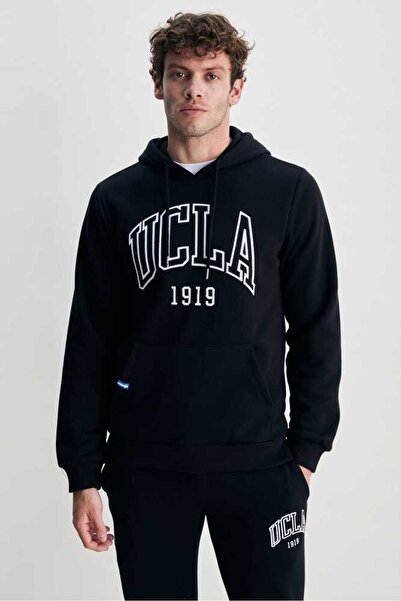 UCLA Ανδρικό φούτερ JEPSEN Μαύρη κουκούλα με κέντημα Standard Fit