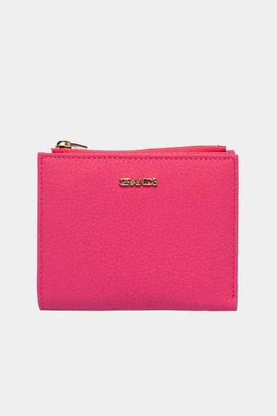 Grande 2805 Genuine Real Leather Snap Fastener Zippered Women's Wallet Flother Pink