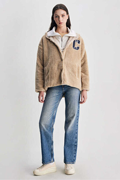 UCLA Serville Dark Beige Embroidered Women's Jacket with Snap Fasteners