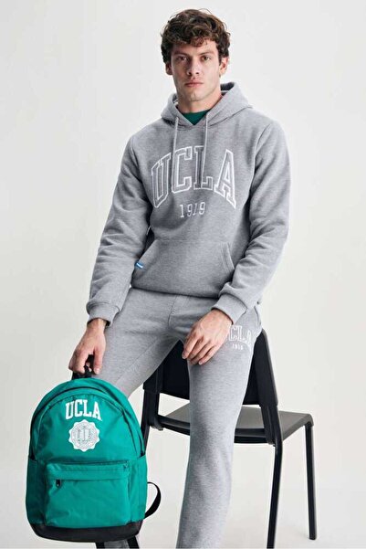 UCLA Ανδρικό φούτερ JEPSEN με γκρι κουκούλα με κέντημα Standard Fit