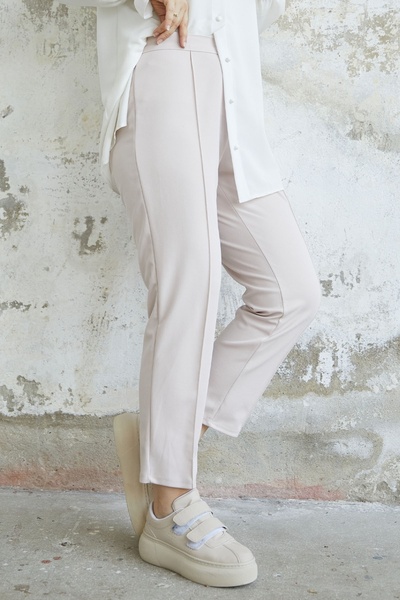 InStyle Beli Fermuarlı Çimalı Pantolon - Taş