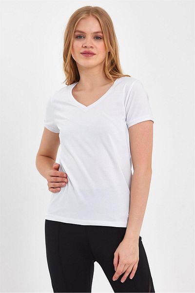 GRAB Tricou alb cu mânecă scurtă cu decolteu în V