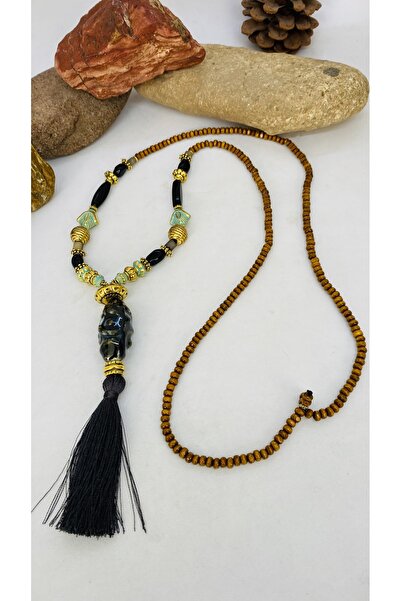 Porsuk Alternatif Handmade Ceramic Bead Rice Apparatus Women's Long Necklace