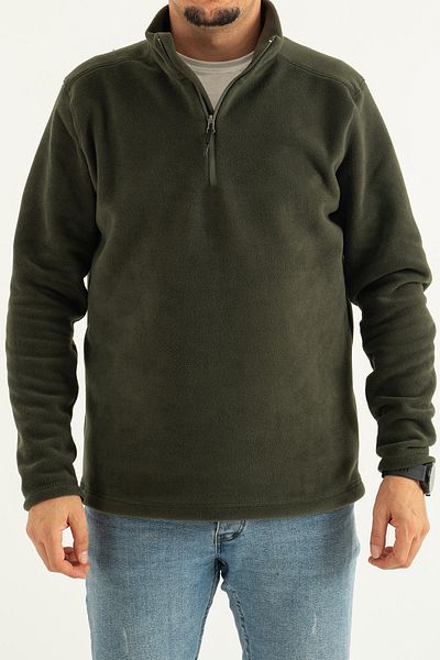 REYNARD Men's Khaki Standard Fit Anti-Pilling Non-Pilling Half Zipper Fleece Sweatshirt