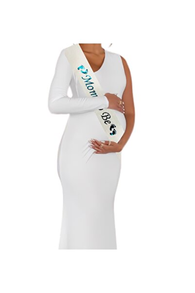 Big Party Dantelli Kuşak Mom To Be Beyaz - Mavi