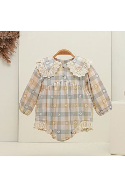 Gocoland Floral Print Plaid Romper for Baby Girl