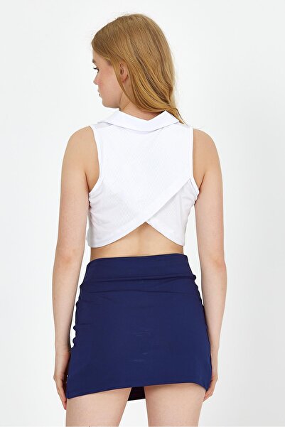 GRAB Μπλουζάκι Polo Neck Laser White Crop