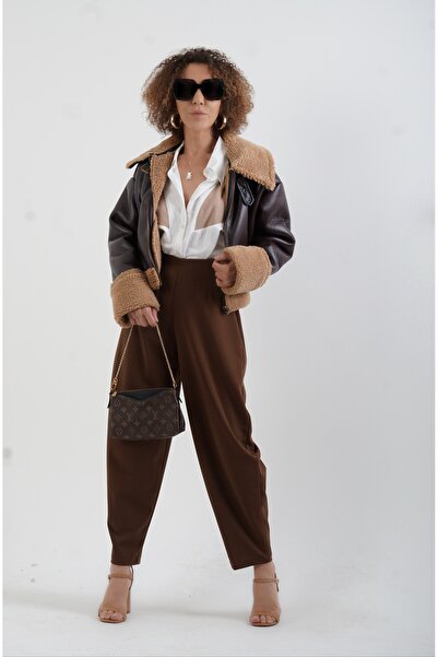 Zelish My Sister Κοντό παλτό από συνθετικό δέρμα καφέ