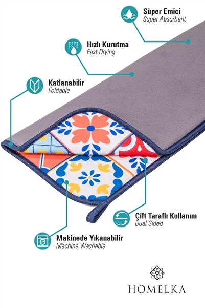 HOMELKA Printex Bulaşık Matı Süper Emici Bulaşık Kurutma Örtüsü 45x36cm Katlanabilir Bulaşık Matı Mytho