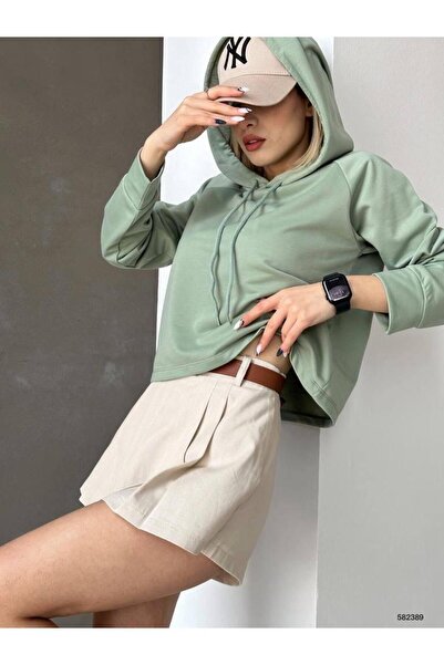 Genel Markalar Kadın Kapüşonlu İki İplik Kumaş Sweatshirt (Renkli)