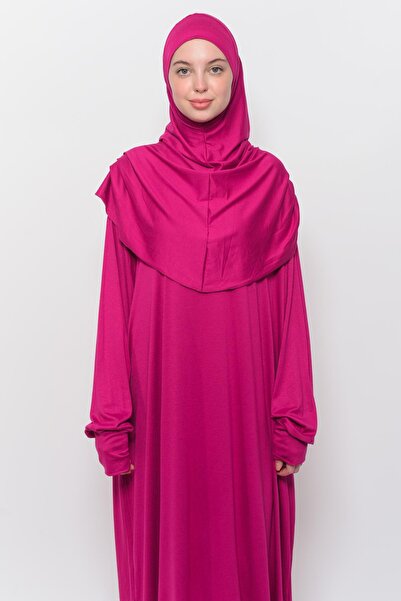 Altobeh Πρακτικό μονοκόμματο βαμβακερό μανίκι νυχτερίδας αποσυνδέστε βιολογικό φόρεμα προσευχής με φούξια μαντίλα